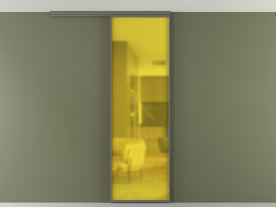 Алюминевая перегородка АЛПР 040.01_АКЛС_САТ ЖЕЛ_new. Цвет Алюминий классический серый. Материал Алюминий в эмали. Коллекция Перегородка Formato вдоль стены на потолок 1 створка. Картинка.