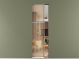 Алюминевая перегородка skr1_03_ Алюминий светло-серый Сатинированное оранжевое стекло, триплекс, 6мм. Цвет Алюминий светло-серый. Материал Алюминий в эмали. Коллекция Перегородка Formato скрытый пенал 1 створка. Картинка.