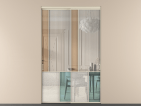 Алюминевая перегородка vnt2_3 Алюминий бежево-серый Четыре стекла. Цвет Алюминий бежево-серый. Материал Алюминий в эмали. Коллекция Перегородка Mosaic внутри проёма 2 створки. Картинка.