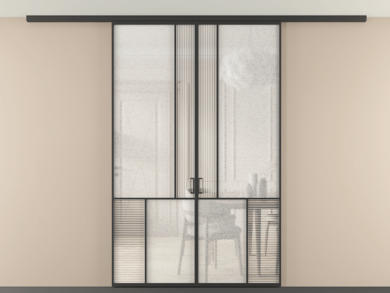 Алюминевая перегородка vdp2_1 ЧЕР. Цвет Алюминий Черный. Материал Алюминий. Коллекция Перегородка Mosaic вдоль стены на потолок 2 створки. Картинка.