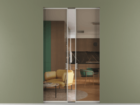 Алюминевая перегородка skr2_01_ Алюминий тёплый серый Бронза прозрачное. Цвет Алюминий тёплый серый. Материал Алюминий в эмали. Коллекция Перегородка Формато скрытый пенал 2 створки. Картинка.