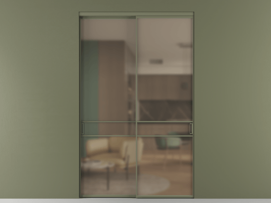 Алюминевая перегородка АЛПР 040.02_АОТ_Бронза сатин триплекс_new. Цвет Алюминий оливковый тёмный. Материал Алюминий в эмали. Коллекция Перегородка Формато внутри проёма 2 створки. Картинка.